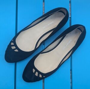 Sarah Flint Black Suede Filigree Cutout Luxury Ballet Flats, IT 40, US 9 or 9.5